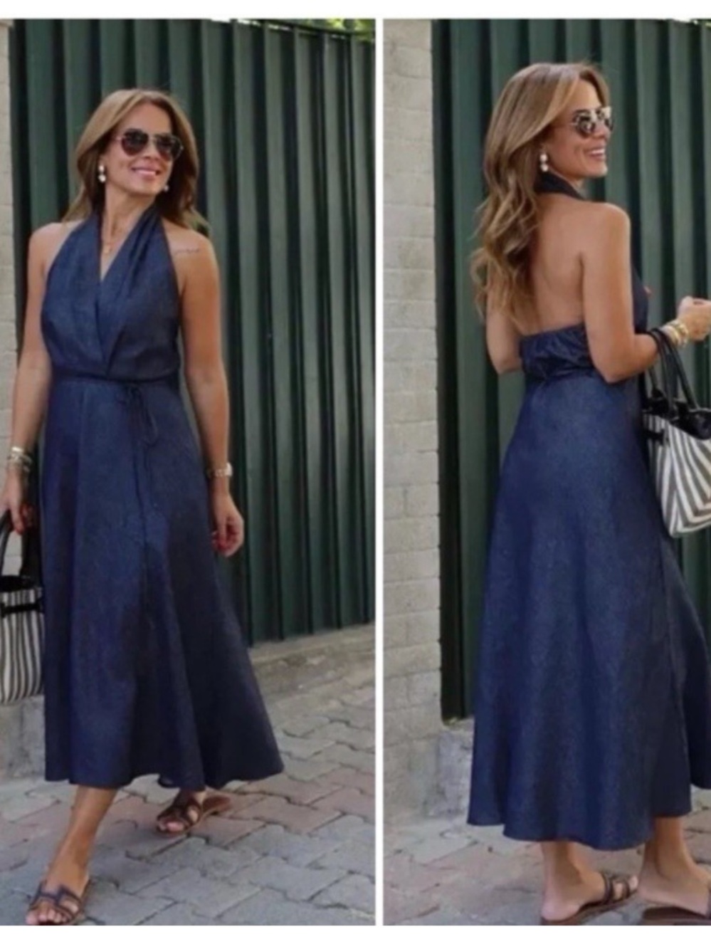 NWT Zara ZW Collection Halter neck Lightweight Denim Cotton Linen Midi Dress